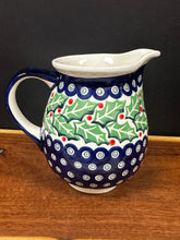 Load image into Gallery viewer, Pitcher, Pre-Owned 28 oz. - Holly Leaves &amp; Peacock Dots

