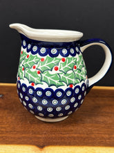 Load image into Gallery viewer, Pitcher, Pre-Owned 28 oz. - Holly Leaves &amp; Peacock Dots
