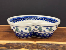 Load image into Gallery viewer, Bowl, Pre-Owned Heart Shaped 8&quot; - Evergreen Trees &amp; Snowflakes
