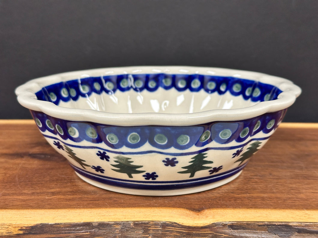 Bowl, Pre-Owned 8” x 2.5” Scalloped - Peacock & Trees