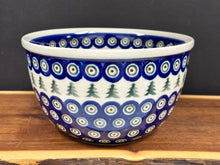 Load image into Gallery viewer, Bowl, Pre-owned 8&quot; x 4.5&quot; Deep Dough Bowl - Evergreen Trees &amp; Peacock Dots
