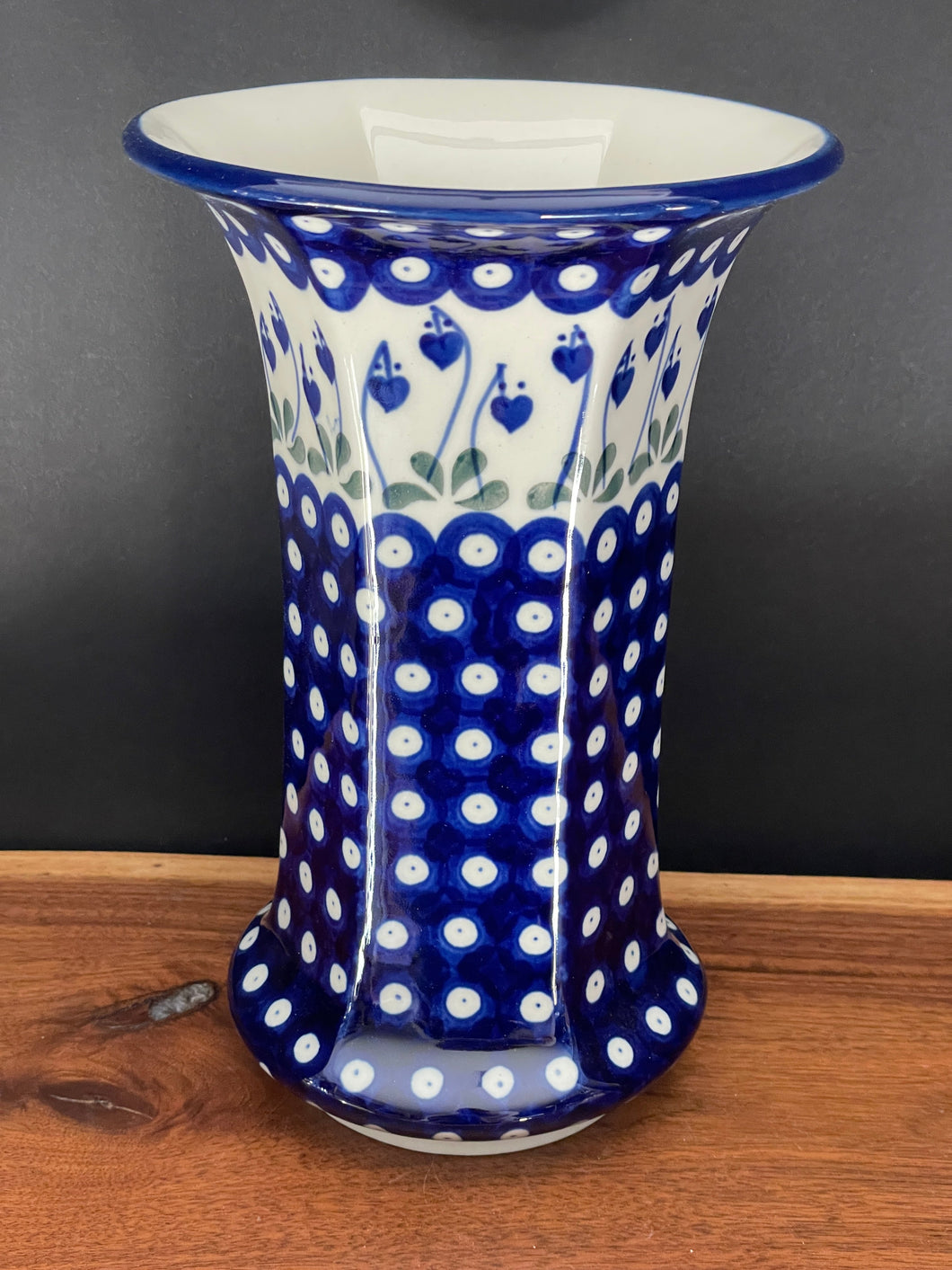Vase, 9.5” Fluted - Bleeding Heart