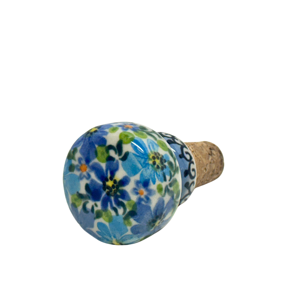 Wine Cork, Round Flat Shape - Blue Clematis